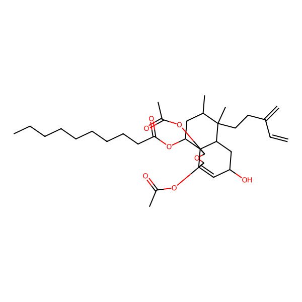 2D Structure of [(1R,3R,5R,6aR,7S,8S,10S,10aR)-1,3-diacetyloxy-5-hydroxy-7,8-dimethyl-7-(3-methylidenepent-4-enyl)-1,3,5,6,6a,8,9,10-octahydrobenzo[d][2]benzofuran-10-yl] decanoate