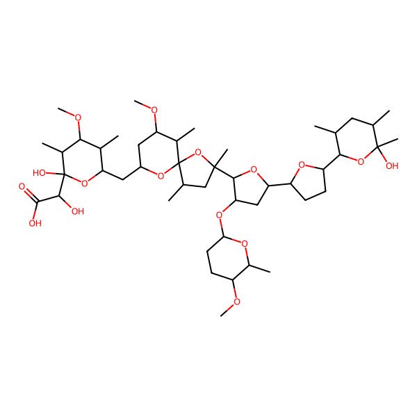 2D Structure of (2R)-2-hydroxy-2-[(2S,3S,5R,6S)-2-hydroxy-6-[[(4R,5R,6R,7R,9S)-2-[(2R,3R,5S)-5-[(2R,5R)-5-[(2S,3S,5R,6S)-6-hydroxy-3,5,6-trimethyloxan-2-yl]oxolan-2-yl]-3-[(2S,5S,6R)-5-methoxy-6-methyloxan-2-yl]oxyoxolan-2-yl]-7-methoxy-2,4,6-trimethyl-1,10-dioxaspiro[4.5]decan-9-yl]methyl]-4-methoxy-3,5-dimethyloxan-2-yl]acetic acid