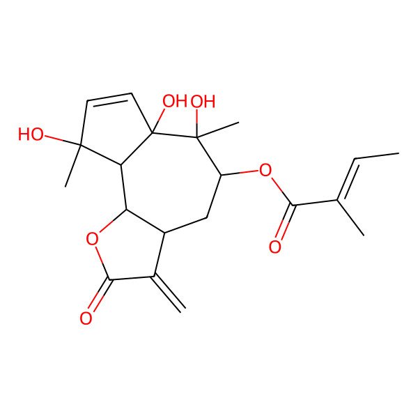 2D Structure of (6,6a,9-trihydroxy-6,9-dimethyl-3-methylidene-2-oxo-4,5,9a,9b-tetrahydro-3aH-azuleno[4,5-b]furan-5-yl) 2-methylbut-2-enoate