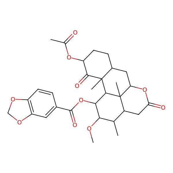2D Structure of [(2S,4S,7R,9R,13S,14R,15S,16S,17S)-4-acetyloxy-15-methoxy-2,14,17-trimethyl-3,11-dioxo-10-oxatetracyclo[7.7.1.02,7.013,17]heptadecan-16-yl] 1,3-benzodioxole-5-carboxylate