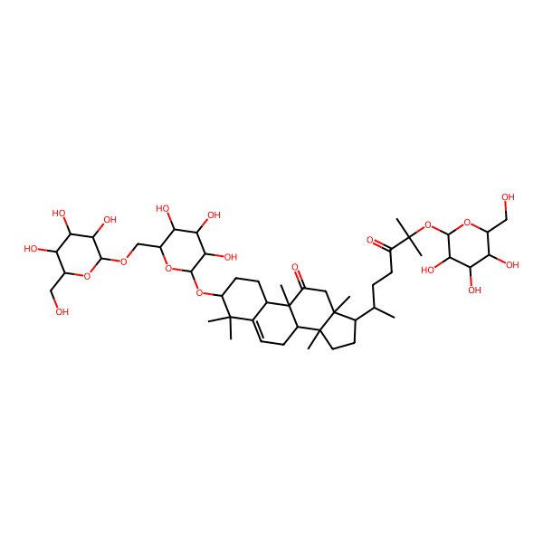 2D Structure of (3S,8S,9R,10R,13S,14S,17R)-4,4,9,13,14-pentamethyl-17-[6-methyl-5-oxo-6-[(2S,3S,4S,5S,6S)-3,4,5-trihydroxy-6-(hydroxymethyl)oxan-2-yl]oxyheptan-2-yl]-3-[(2R,4S,5S,6S)-3,4,5-trihydroxy-6-[[(2R,4S,5S,6S)-3,4,5-trihydroxy-6-(hydroxymethyl)oxan-2-yl]oxymethyl]oxan-2-yl]oxy-1,2,3,7,8,10,12,15,16,17-decahydrocyclopenta[a]phenanthren-11-one