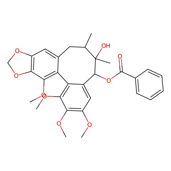 2D Structure of [(8S,9R,10R)-9-hydroxy-3,4,5,19-tetramethoxy-9,10-dimethyl-15,17-dioxatetracyclo[10.7.0.02,7.014,18]nonadeca-1(19),2,4,6,12,14(18)-hexaen-8-yl] benzoate
