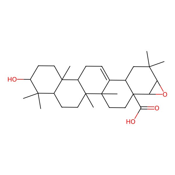 2D Structure of (1S,2R,5R,7S,10R,11R,15S,18R,20S,21S)-7-hydroxy-1,2,6,6,10,17,17-heptamethyl-19-oxahexacyclo[12.9.0.02,11.05,10.015,21.018,20]tricos-13-ene-21-carboxylic acid
