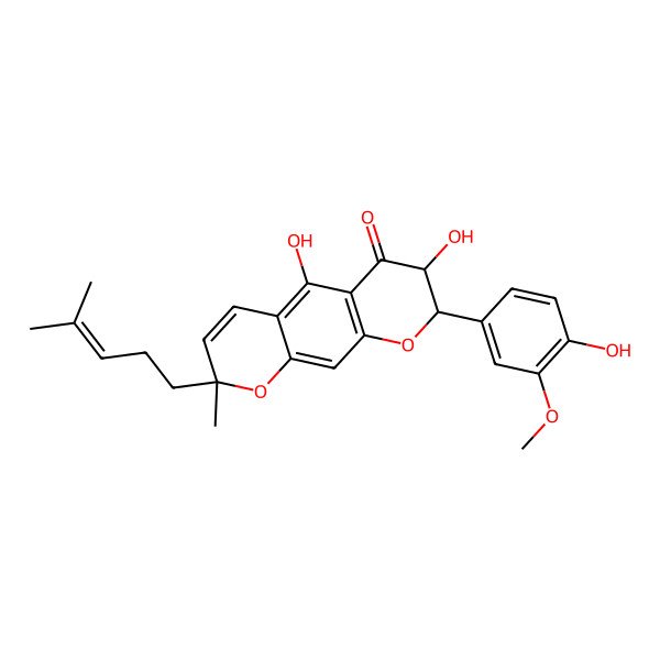2D Structure of (7R,8R)-5,7-dihydroxy-8-(4-hydroxy-3-methoxyphenyl)-2-methyl-2-(4-methylpent-3-enyl)-7,8-dihydropyrano[3,2-g]chromen-6-one