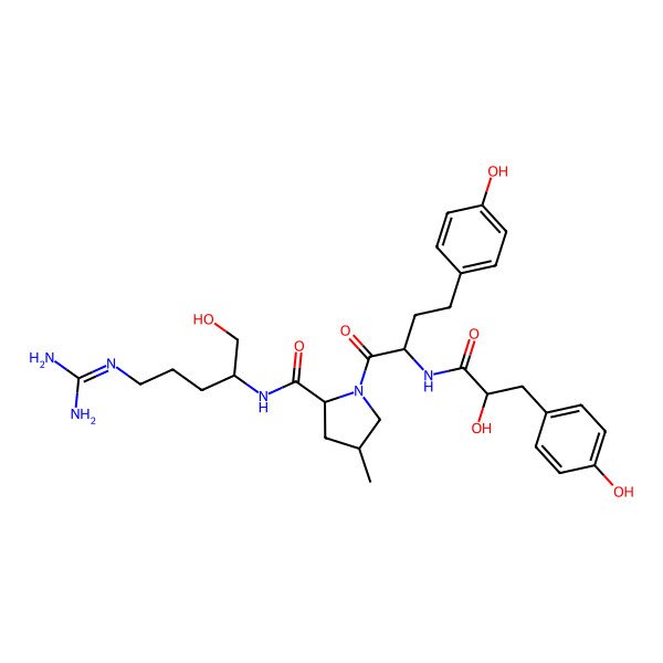 2D Structure of N-[5-(diaminomethylideneamino)-1-hydroxypentan-2-yl]-1-[2-[[2-hydroxy-3-(4-hydroxyphenyl)propanoyl]amino]-4-(4-hydroxyphenyl)butanoyl]-4-methylpyrrolidine-2-carboxamide