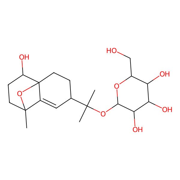 2D Structure of (2R,3S,4S,5R,6S)-2-(hydroxymethyl)-6-[2-[(1R,4R,7R,10S)-10-hydroxy-7-methyl-11-oxatricyclo[5.3.1.01,6]undec-5-en-4-yl]propan-2-yloxy]oxane-3,4,5-triol