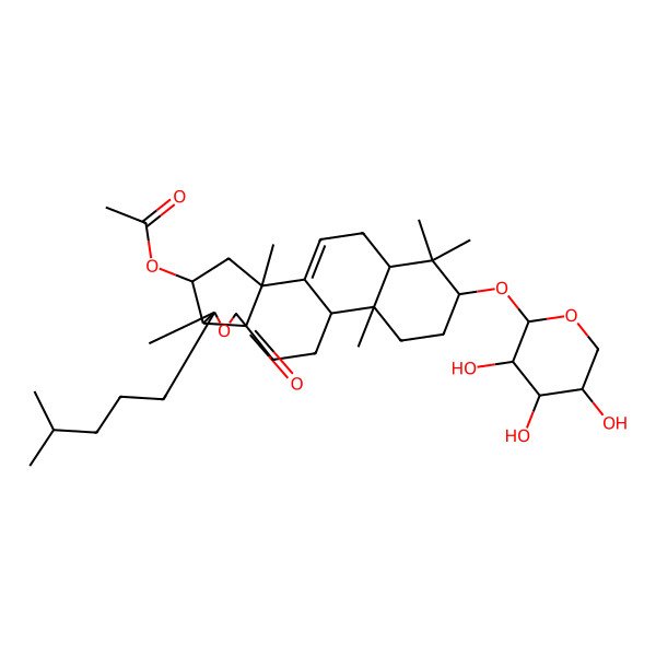 2D Structure of [2,6,13,17,17-Pentamethyl-6-(4-methylpentyl)-8-oxo-16-(3,4,5-trihydroxyoxan-2-yl)oxy-7-oxapentacyclo[10.8.0.02,9.05,9.013,18]icos-1(20)-en-4-yl] acetate
