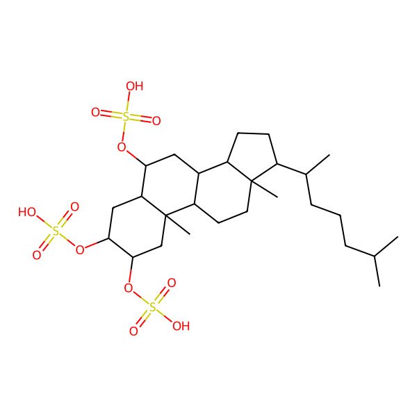 2D Structure of [(2S,3S,5S,6S,8S,9S,10R,13R,14S,17R)-10,13-dimethyl-17-[(2R)-6-methylheptan-2-yl]-2,3-disulfooxy-2,3,4,5,6,7,8,9,11,12,14,15,16,17-tetradecahydro-1H-cyclopenta[a]phenanthren-6-yl] hydrogen sulfate