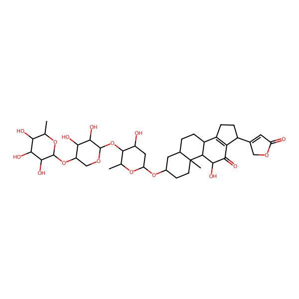 2D Structure of 3-[(3S,5S,8R,9S,10S,11R,17R)-3-[(2S,4S,5S,6R)-5-[(2S,3R,4R,5R)-3,4-dihydroxy-5-[(2S,3R,4R,5R,6S)-3,4,5-trihydroxy-6-methyloxan-2-yl]oxyoxan-2-yl]oxy-4-hydroxy-6-methyloxan-2-yl]oxy-11-hydroxy-10-methyl-12-oxo-2,3,4,5,6,7,8,9,11,15,16,17-dodecahydro-1H-cyclopenta[a]phenanthren-17-yl]-2H-furan-5-one