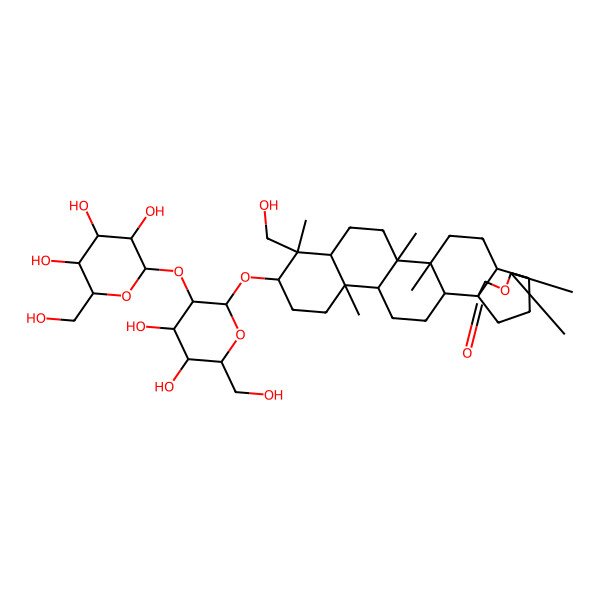 2D Structure of 9-[4,5-Dihydroxy-6-(hydroxymethyl)-3-[3,4,5-trihydroxy-6-(hydroxymethyl)oxan-2-yl]oxyoxan-2-yl]oxy-10-(hydroxymethyl)-6,10,14,15,20,20-hexamethyl-21-oxahexacyclo[17.3.2.01,18.02,15.05,14.06,11]tetracosan-22-one