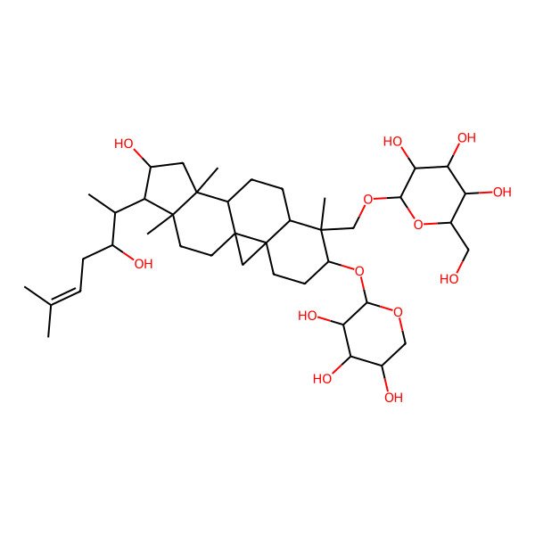 2D Structure of 2-[[14-Hydroxy-15-(3-hydroxy-6-methylhept-5-en-2-yl)-7,12,16-trimethyl-6-(3,4,5-trihydroxyoxan-2-yl)oxy-7-pentacyclo[9.7.0.01,3.03,8.012,16]octadecanyl]methoxy]-6-(hydroxymethyl)oxane-3,4,5-triol