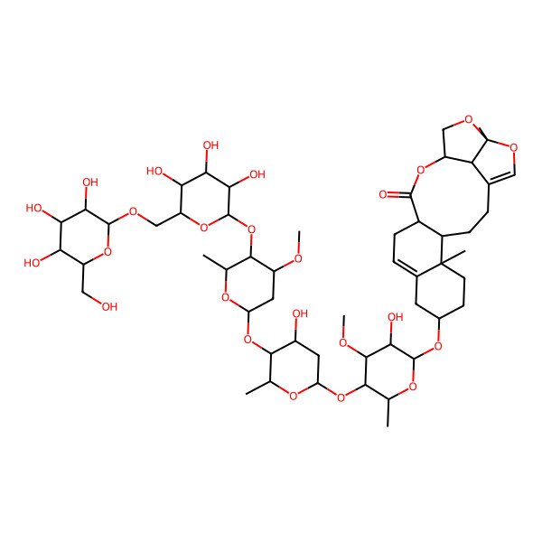 2D Structure of (4S,5R,8S,13R,16S,19R,22R)-8-[(2R,3R,4R,5R,6R)-3-hydroxy-5-[(2S,4R,5S,6R)-4-hydroxy-5-[(2S,4R,5R,6R)-4-methoxy-6-methyl-5-[(2S,3R,4S,5S,6R)-3,4,5-trihydroxy-6-[[(2R,3R,4S,5S,6R)-3,4,5-trihydroxy-6-(hydroxymethyl)oxan-2-yl]oxymethyl]oxan-2-yl]oxyoxan-2-yl]oxy-6-methyloxan-2-yl]oxy-4-methoxy-6-methyloxan-2-yl]oxy-5,19-dimethyl-15,18,20-trioxapentacyclo[14.5.1.04,13.05,10.019,22]docosa-1(21),10-dien-14-one