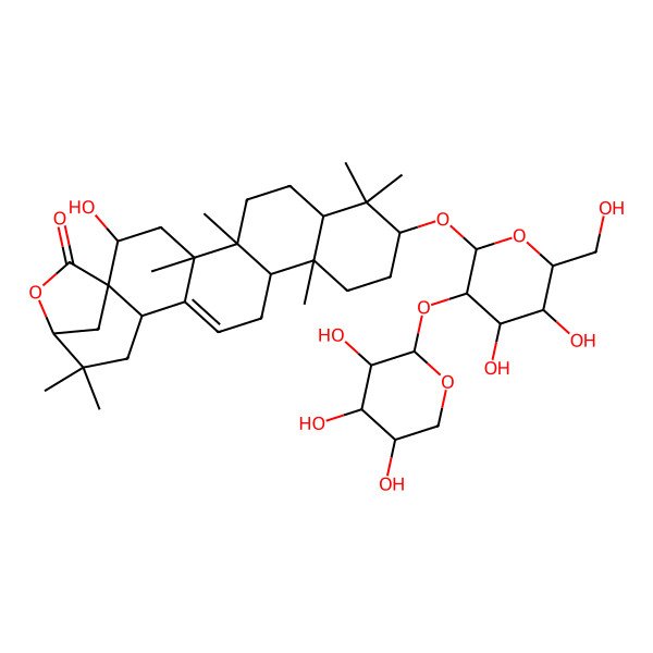 2D Structure of (1R,2R,4S,5R,8R,10S,13R,14R,18S,21S)-10-[(2R,3R,4S,5S,6R)-4,5-dihydroxy-6-(hydroxymethyl)-3-[(2S,3R,4S,5S)-3,4,5-trihydroxyoxan-2-yl]oxyoxan-2-yl]oxy-2-hydroxy-4,5,9,9,13,20,20-heptamethyl-22-oxahexacyclo[19.2.1.01,18.04,17.05,14.08,13]tetracos-16-en-23-one