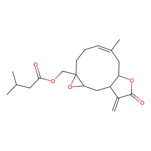 2D Structure of [(1R,3R,5R,8E,11S)-9-methyl-14-methylidene-13-oxo-4,12-dioxatricyclo[9.3.0.03,5]tetradec-8-en-5-yl]methyl 3-methylbutanoate