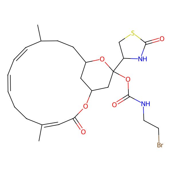 2D Structure of [(1R,4Z,8E,10Z,12S,15R,17S)-5,12-dimethyl-3-oxo-17-[(4R)-2-oxo-1,3-thiazolidin-4-yl]-2,16-dioxabicyclo[13.3.1]nonadeca-4,8,10-trien-17-yl] N-(2-bromoethyl)carbamate