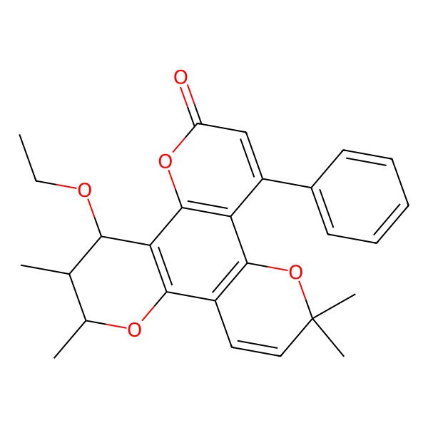 2D Structure of 18-Ethoxy-10,10,16,17-tetramethyl-6-phenyl-3,9,15-trioxatetracyclo[12.4.0.02,7.08,13]octadeca-1(14),2(7),5,8(13),11-pentaen-4-one