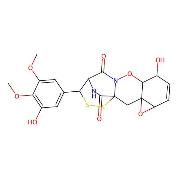 2D Structure of 4,13-Dihydroxy-9-(3-hydroxy-4,5-dimethoxyphenyl)-4,4a,8,9-tetrahydro-1aH,7H,12H-8,11a-(azenometheno)[1,2,4]dithiazepino[4,3-b]oxireno[e][1,2]benzoxazin-7-one