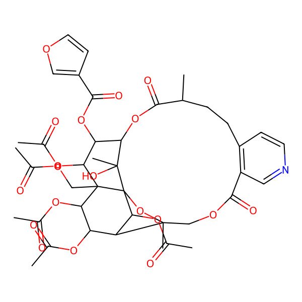 2D Structure of [(1S,3R,15R,18S,19R,20R,21R,22S,23S,24R,25R,26S)-20,22,23,25-tetraacetyloxy-21-(acetyloxymethyl)-26-hydroxy-3,15,26-trimethyl-6,16-dioxo-2,5,17-trioxa-9-azapentacyclo[16.7.1.01,21.03,24.07,12]hexacosa-7(12),8,10-trien-19-yl] furan-3-carboxylate