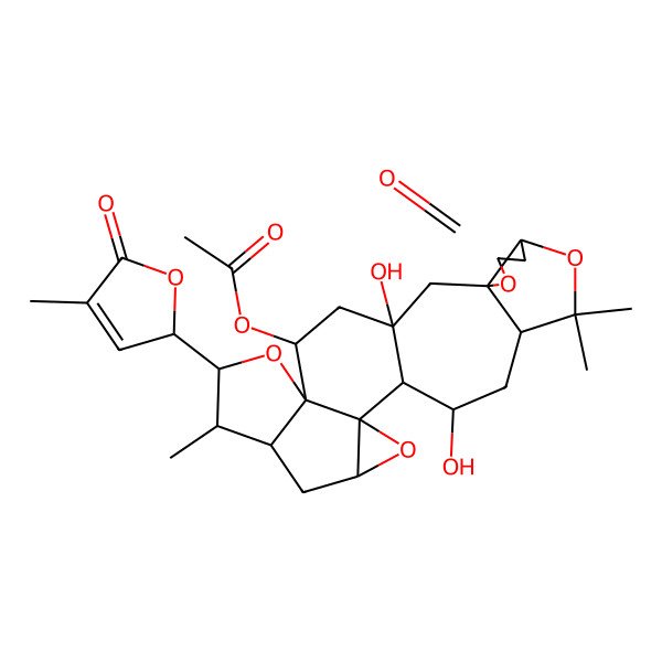 2D Structure of [(1R,2S,4S,6R,7S,8R,10R,11R,13S,15R,19R,22S,24R)-13,24-dihydroxy-7,21,21-trimethyl-8-[(2S)-4-methyl-5-oxo-2H-furan-2-yl]-17-oxo-3,9,16,20-tetraoxaheptacyclo[11.11.0.02,4.02,10.06,10.015,19.015,22]tetracosan-11-yl] acetate