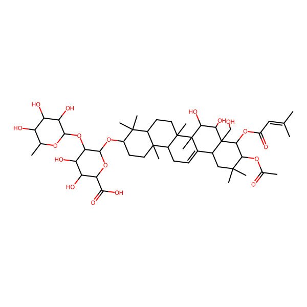 2D Structure of 6-[[10-Acetyloxy-7,8-dihydroxy-8a-(hydroxymethyl)-4,4,6a,6b,11,11,14b-heptamethyl-9-(3-methylbut-2-enoyloxy)-1,2,3,4a,5,6,7,8,9,10,12,12a,14,14a-tetradecahydropicen-3-yl]oxy]-3,4-dihydroxy-5-(3,4,5-trihydroxy-6-methyloxan-2-yl)oxyoxane-2-carboxylic acid