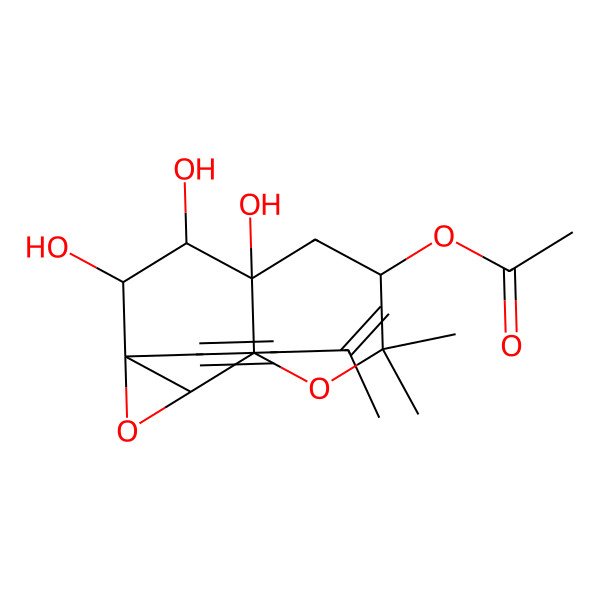 2D Structure of [2,3,3a-Trihydroxy-6,6-dimethyl-1a-(3-methylbut-3-en-1-ynyl)-2,3,4,5,7a,7b-hexahydrooxireno[2,3-h]chromen-5-yl] acetate
