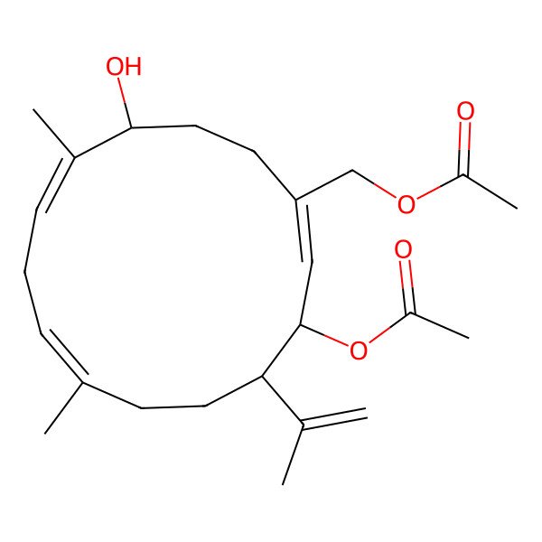2D Structure of [(1E,3S,4R,7E,12S)-3-acetyloxy-12-hydroxy-7,11-dimethyl-4-prop-1-en-2-ylcyclotetradeca-1,7,10-trien-1-yl]methyl acetate
