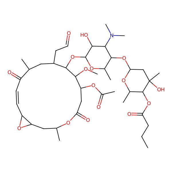 2D Structure of [(2R,3R,4R,6S)-6-[(2S,3R,4S,5S,6R)-6-[[(1R,3R,7R,8S,9R,10R,12S,14Z,16S)-7-acetyloxy-8-methoxy-3,12-dimethyl-5,13-dioxo-10-(2-oxoethyl)-4,17-dioxabicyclo[14.1.0]heptadec-14-en-9-yl]oxy]-4-(dimethylamino)-5-hydroxy-2-methyloxan-3-yl]oxy-4-hydroxy-2,4-dimethyloxan-3-yl] butanoate