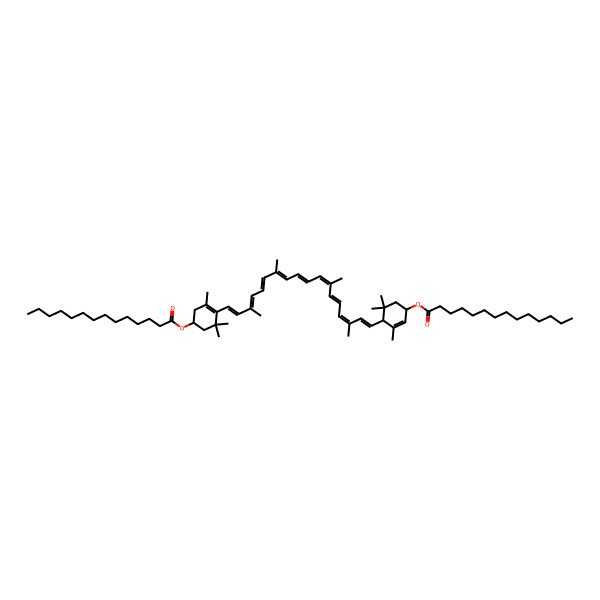 2D Structure of [3,5,5-Trimethyl-4-[3,7,12,16-tetramethyl-18-(2,6,6-trimethyl-4-tetradecanoyloxycyclohex-2-en-1-yl)octadeca-1,3,5,7,9,11,13,15,17-nonaenyl]cyclohex-3-en-1-yl] tetradecanoate
