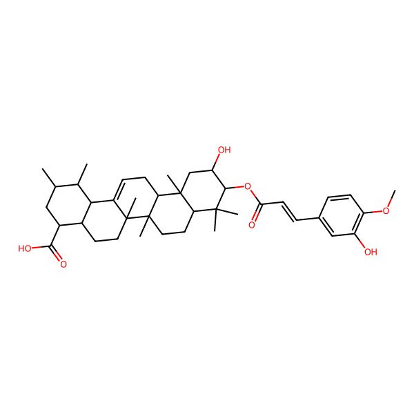 2D Structure of 11-Hydroxy-10-[3-(3-hydroxy-4-methoxyphenyl)prop-2-enoyloxy]-1,2,6a,6b,9,9,12a-heptamethyl-1,2,3,4,4a,5,6,6a,7,8,8a,10,11,12,13,14b-hexadecahydropicene-4-carboxylic acid