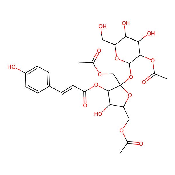 2D Structure of [2-[3-Acetyloxy-4,5-dihydroxy-6-(hydroxymethyl)oxan-2-yl]oxy-2,5-bis(acetyloxymethyl)-4-hydroxyoxolan-3-yl] 3-(4-hydroxyphenyl)prop-2-enoate