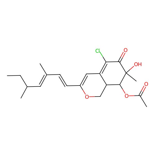 2D Structure of [5-chloro-3-(3,5-dimethylhepta-1,3-dienyl)-7-hydroxy-7-methyl-6-oxo-8,8a-dihydro-1H-isochromen-8-yl] acetate