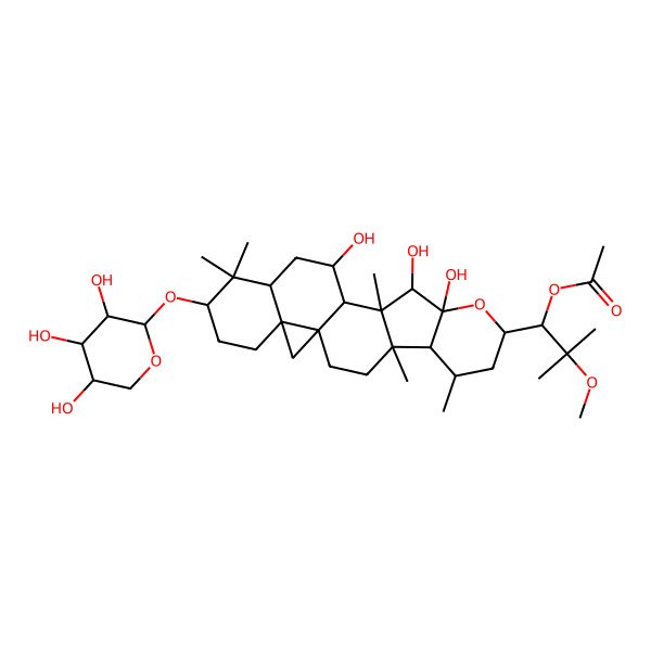 2D Structure of [2-Methoxy-2-methyl-1-[10,11,14-trihydroxy-4,6,12,17,17-pentamethyl-18-(3,4,5-trihydroxyoxan-2-yl)oxy-9-oxahexacyclo[11.9.0.01,21.04,12.05,10.016,21]docosan-8-yl]propyl] acetate