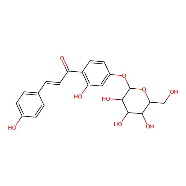 2D Structure of (E)-3-(4-hydroxyphenyl)-1-[2-hydroxy-4-[(2S,3R,4S,5S,6S)-3,4,5-trihydroxy-6-(hydroxymethyl)oxan-2-yl]oxyphenyl]prop-2-en-1-one