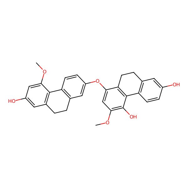2D Structure of 8-[(7-Hydroxy-5-methoxy-9,10-dihydrophenanthren-2-yl)oxy]-6-methoxy-9,10-dihydrophenanthrene-2,5-diol