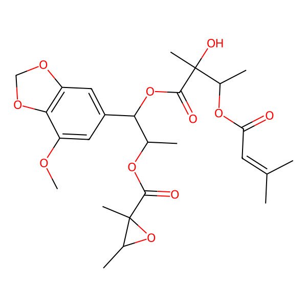 2D Structure of [(1R,2R)-1-[(3R)-2-hydroxy-2-methyl-3-(3-methylbut-2-enoyloxy)butanoyl]oxy-1-(7-methoxy-1,3-benzodioxol-5-yl)propan-2-yl] 2,3-dimethyloxirane-2-carboxylate