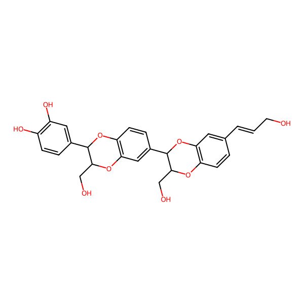 2D Structure of 4-[(2S,3S)-3-(hydroxymethyl)-6-[(2R,3R)-2-(hydroxymethyl)-6-[(E)-3-hydroxyprop-1-enyl]-2,3-dihydro-1,4-benzodioxin-3-yl]-2,3-dihydro-1,4-benzodioxin-2-yl]benzene-1,2-diol