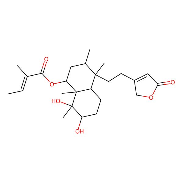 2D Structure of [7,8-dihydroxy-3,4,8,8a-tetramethyl-4-[2-(5-oxo-2H-furan-3-yl)ethyl]-2,3,4a,5,6,7-hexahydro-1H-naphthalen-1-yl] 2-methylbut-2-enoate
