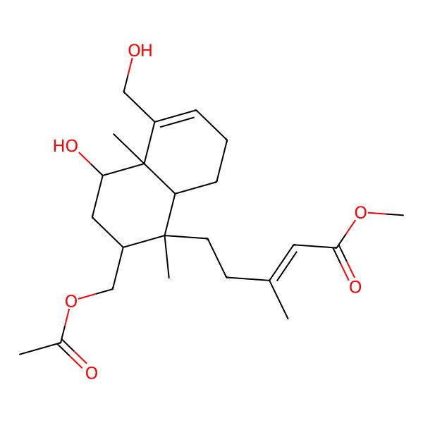 2D Structure of Methyl 5-[2-(acetyloxymethyl)-4-hydroxy-5-(hydroxymethyl)-1,4a-dimethyl-2,3,4,7,8,8a-hexahydronaphthalen-1-yl]-3-methylpent-2-enoate