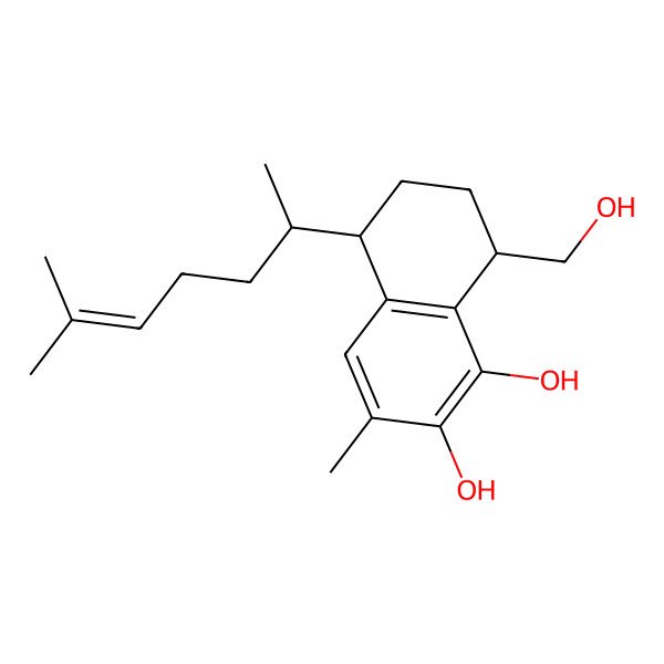 2D Structure of (5S,8R)-8-(hydroxymethyl)-3-methyl-5-[(2S)-6-methylhept-5-en-2-yl]-5,6,7,8-tetrahydronaphthalene-1,2-diol