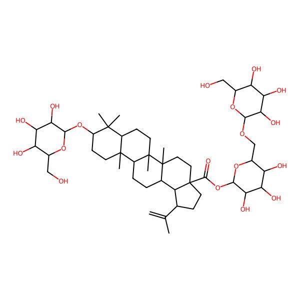2D Structure of [(2S,3R,4S,5S,6R)-3,4,5-trihydroxy-6-[[(2R,3R,4S,5S,6R)-3,4,5-trihydroxy-6-(hydroxymethyl)oxan-2-yl]oxymethyl]oxan-2-yl] (1R,3aS,5aR,5bR,7aR,9S,11aR,11bR,13aR,13bS)-5a,5b,8,8,11a-pentamethyl-1-prop-1-en-2-yl-9-[(2R,3R,4S,5S,6R)-3,4,5-trihydroxy-6-(hydroxymethyl)oxan-2-yl]oxy-1,2,3,4,5,6,7,7a,9,10,11,11b,12,13,13a,13b-hexadecahydrocyclopenta[a]chrysene-3a-carboxylate