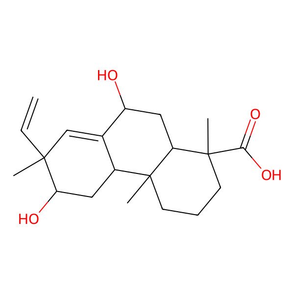 2D Structure of (1R,4aR,4bR,6R,7R,9R,10aR)-7-ethenyl-6,9-dihydroxy-1,4a,7-trimethyl-3,4,4b,5,6,9,10,10a-octahydro-2H-phenanthrene-1-carboxylic acid