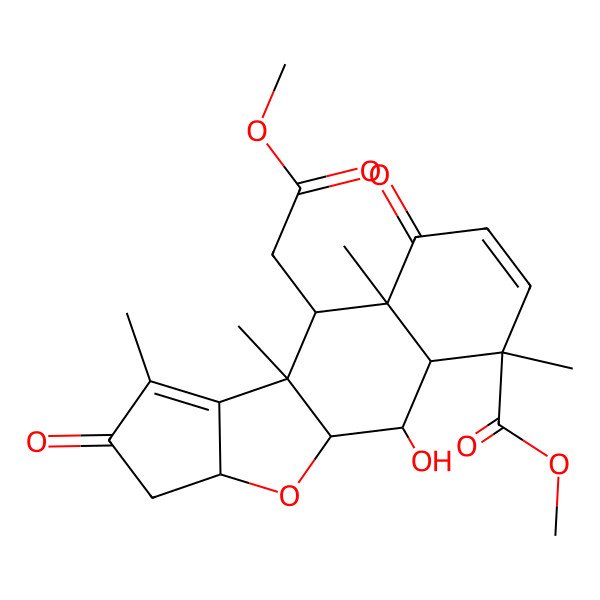 2D Structure of methyl (1S,2R,3R,4R,8R,9S,10R,15R)-2-hydroxy-9-(2-methoxy-2-oxoethyl)-4,8,10,12-tetramethyl-7,13-dioxo-16-oxatetracyclo[8.6.0.03,8.011,15]hexadeca-5,11-diene-4-carboxylate