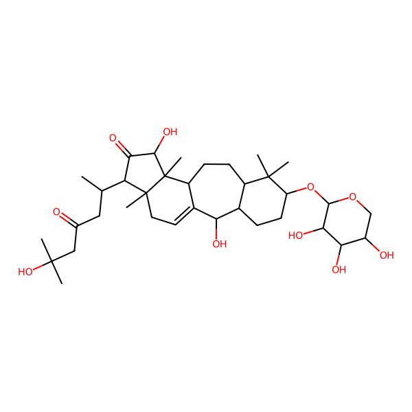 2D Structure of (2R,3S,6S,8R,11R,12S,13R,15R,16R)-2,13-dihydroxy-15-[(2R)-6-hydroxy-6-methyl-4-oxoheptan-2-yl]-7,7,12,16-tetramethyl-6-[(2S,3R,4S,5S)-3,4,5-trihydroxyoxan-2-yl]oxytetracyclo[9.7.0.03,8.012,16]octadec-1(18)-en-14-one