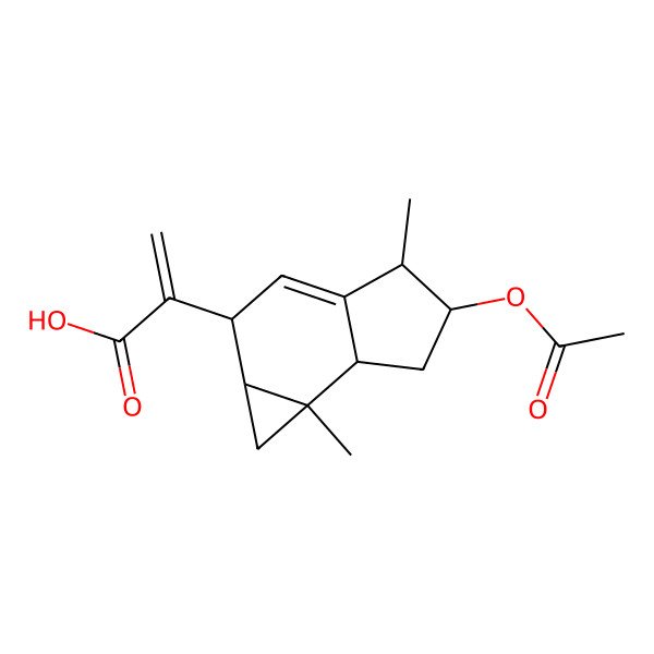 2D Structure of 2-[(1aR,2S,4R,5S,6aS,6bR)-5-acetyloxy-4,6b-dimethyl-1a,2,4,5,6,6a-hexahydro-1H-cyclopropa[e]inden-2-yl]prop-2-enoic acid