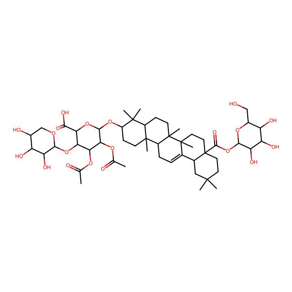 2D Structure of (2S,3S,4S,5R,6R)-6-[[(3S,4aR,6aR,6bS,8aS,12aS,14aR,14bR)-4,4,6a,6b,11,11,14b-heptamethyl-8a-[(2S,3R,4S,5S,6R)-3,4,5-trihydroxy-6-(hydroxymethyl)oxan-2-yl]oxycarbonyl-1,2,3,4a,5,6,7,8,9,10,12,12a,14,14a-tetradecahydropicen-3-yl]oxy]-4,5-diacetyloxy-3-[(2S,3R,4S,5R)-3,4,5-trihydroxyoxan-2-yl]oxyoxane-2-carboxylic acid
