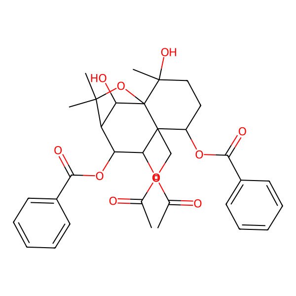 2D Structure of [7-Acetyloxy-6-(acetyloxymethyl)-8-benzoyloxy-2,12-dihydroxy-2,10,10-trimethyl-11-oxatricyclo[7.2.1.01,6]dodecan-5-yl] benzoate