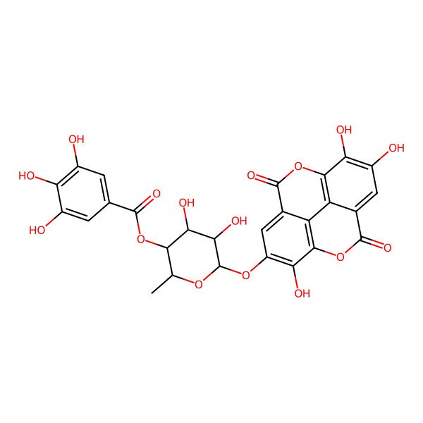 2D Structure of [4,5-Dihydroxy-2-methyl-6-[(7,13,14-trihydroxy-3,10-dioxo-2,9-dioxatetracyclo[6.6.2.04,16.011,15]hexadeca-1(15),4,6,8(16),11,13-hexaen-6-yl)oxy]oxan-3-yl] 3,4,5-trihydroxybenzoate