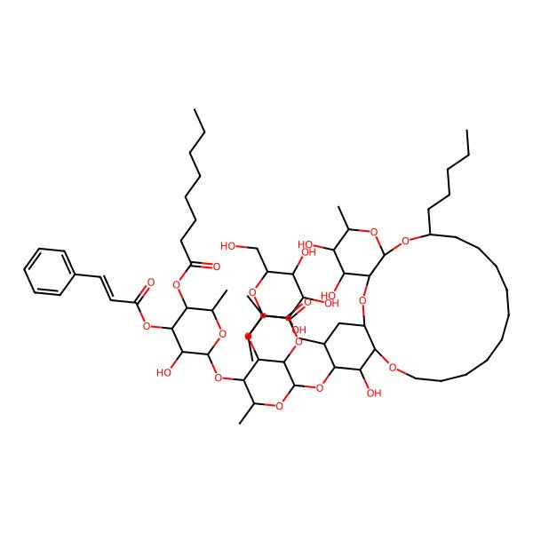 2D Structure of [(2S,3S,4S,5R,6S)-5-hydroxy-2-methyl-6-[(2S,3S,4R,5R,6S)-2-methyl-5-[(2S)-2-methylbutanoyl]oxy-6-[[(1S,3R,4S,5R,6R,8R,10S,22R,23R,24R,25S)-4,5,23-trihydroxy-6,25-dimethyl-10-pentyl-2,7,9,21-tetraoxatricyclo[20.4.0.03,8]hexacosan-24-yl]oxy]-4-[(2S,3R,4S,5S,6R)-3,4,5-trihydroxy-6-(hydroxymethyl)oxan-2-yl]oxyoxan-3-yl]oxy-4-[(E)-3-phenylprop-2-enoyl]oxyoxan-3-yl] octanoate