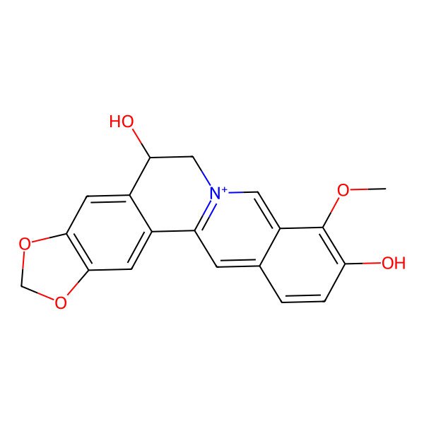 2D Structure of 16-Methoxy-5,7-dioxa-13-azoniapentacyclo[11.8.0.02,10.04,8.015,20]henicosa-1(13),2,4(8),9,14,16,18,20-octaene-11,17-diol
