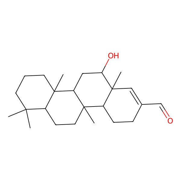2D Structure of (4aS,4bR,6aS,10aS,10bR,12R,12aR)-12-hydroxy-4b,7,7,10a,12a-pentamethyl-3,4,4a,5,6,6a,8,9,10,10b,11,12-dodecahydrochrysene-2-carbaldehyde